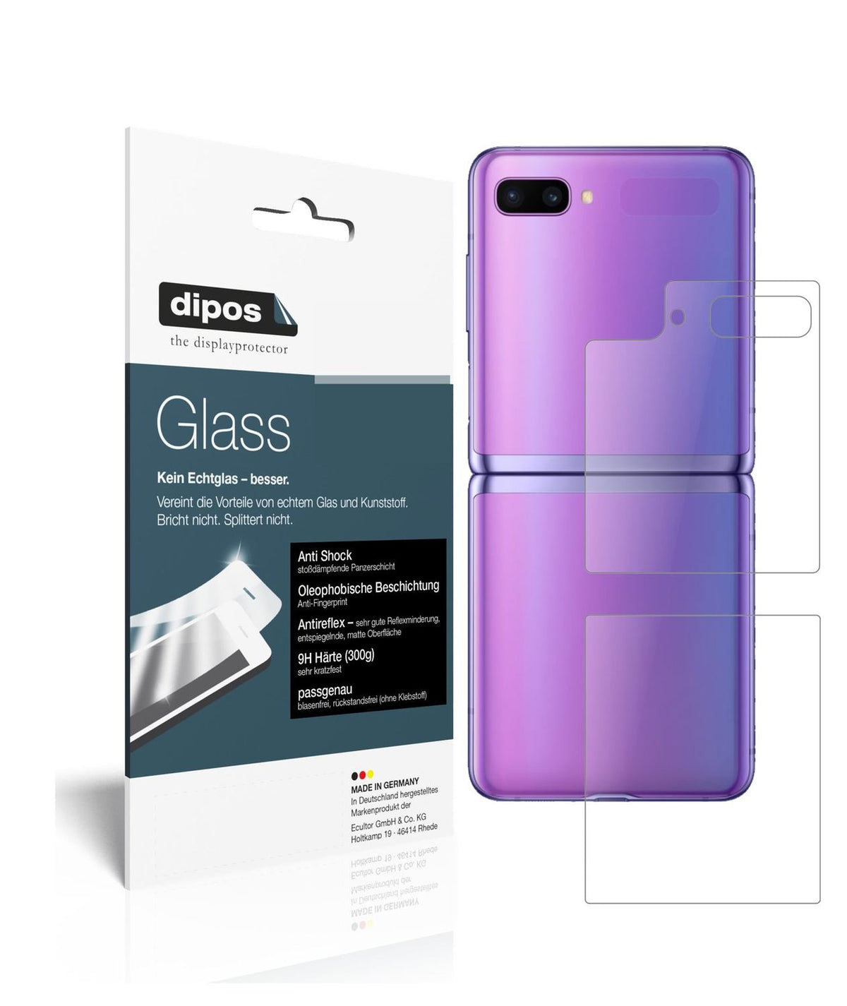 Matte Displayschutzfolie von dipos passend für Samsung Galaxy Z Flip Rückseite, 9H kratzfest und blasenfrei montiert