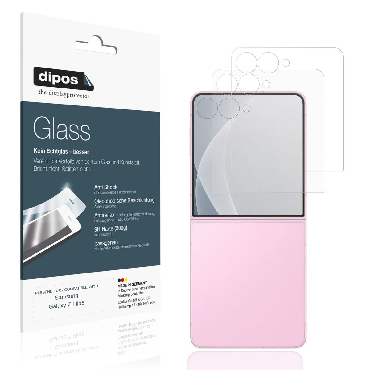 Matte Displayschutzfolie von dipos passend für Samsung Galaxy Z Flip8 Aussenseite, 9H kratzfest und blasenfrei montiert