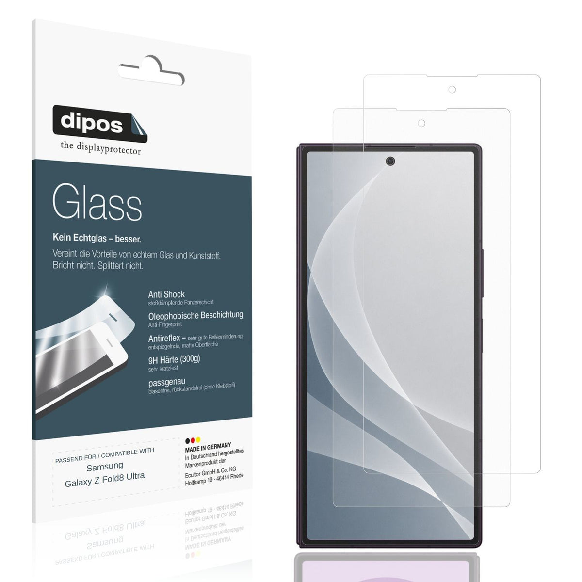 Matte Displayschutzfolie von dipos passend für Samsung Galaxy Z Fold8 Ultra Aussenseite, 9H kratzfest und blasenfrei montiert