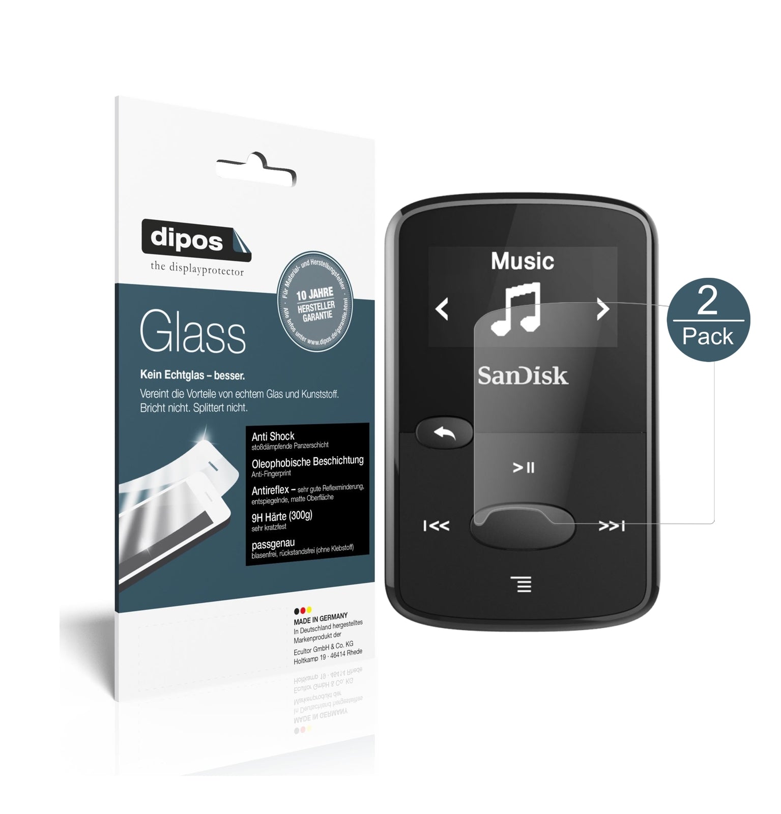 Matte Displayschutzfolie von dipos passend für SanDisk Clip Jam, 9H kratzfest und blasenfrei montiert
