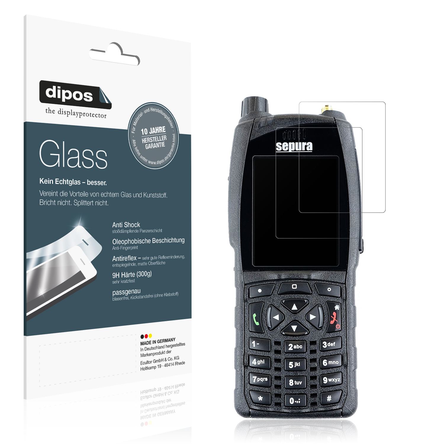 Matte Displayschutzfolie von dipos passend für Sepura SC2020, 9H kratzfest und blasenfrei montiert