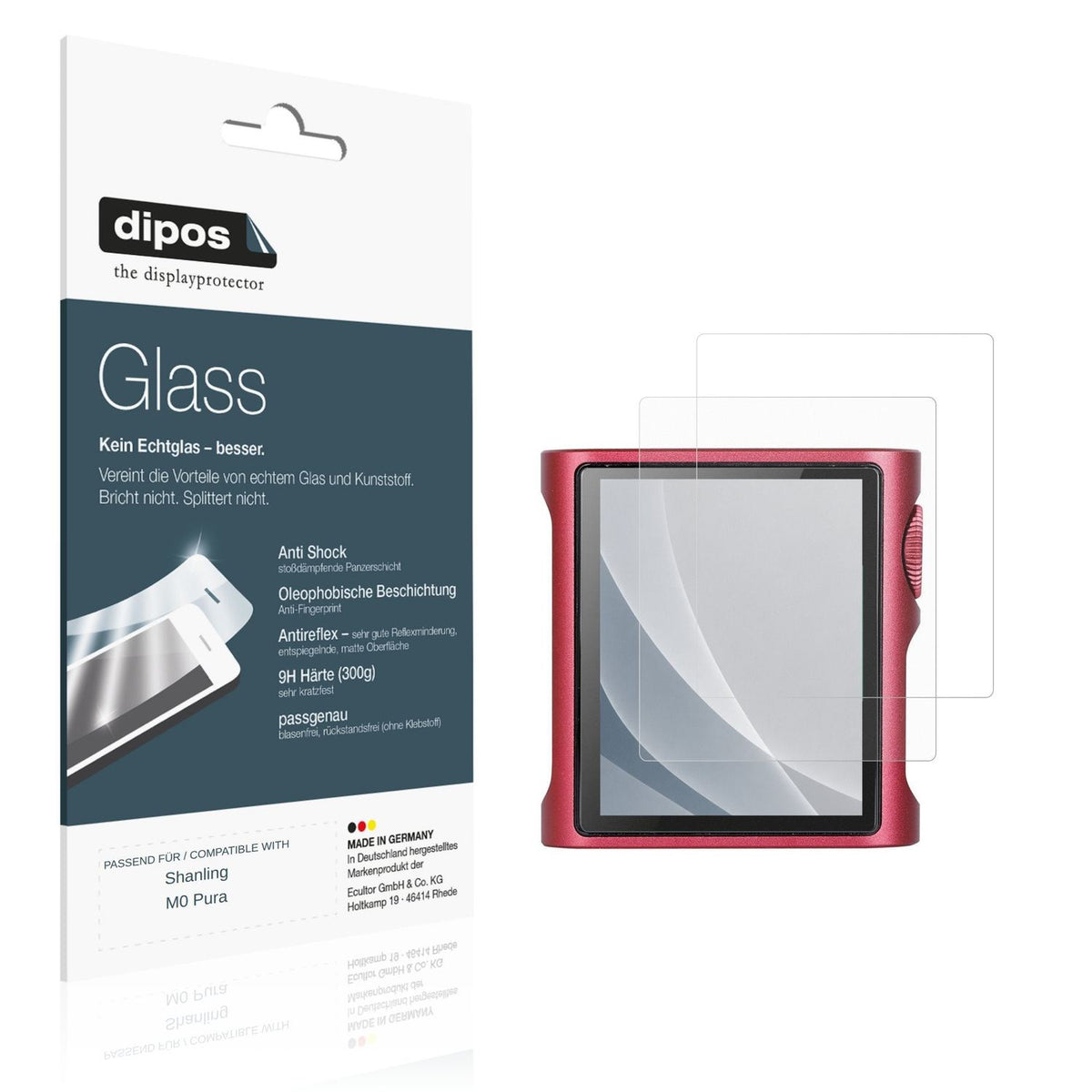 Matte Displayschutzfolie von dipos passend für Shanling M0 Pura, 9H kratzfest und blasenfrei montiert