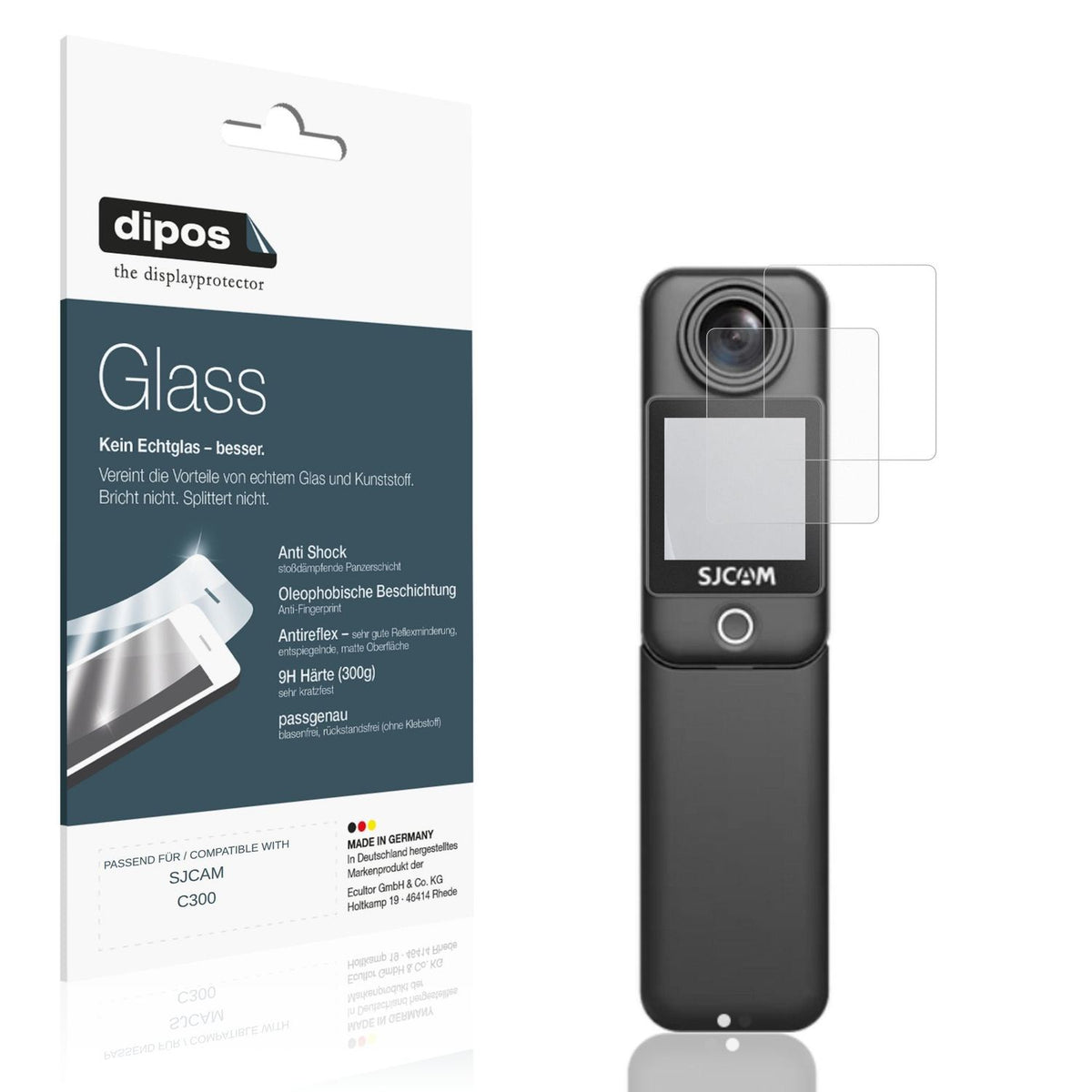 Matte Displayschutzfolie von dipos passend für SJCAM C300, 9H kratzfest und blasenfrei montiert