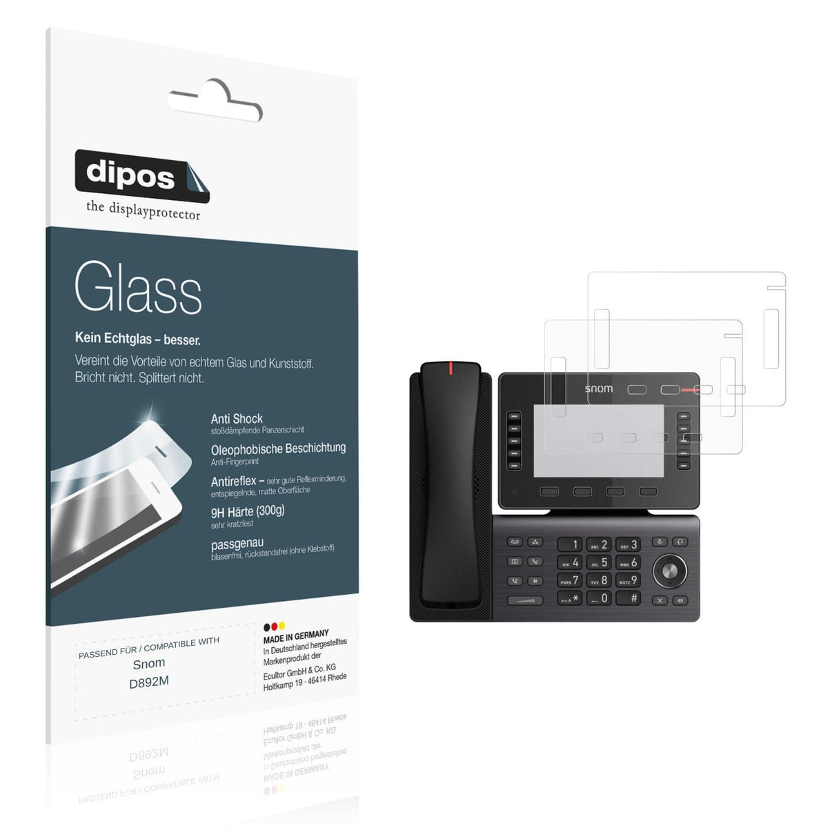Matte Displayschutzfolie von dipos passend für Snom D892M, 9H kratzfest und blasenfrei montiert