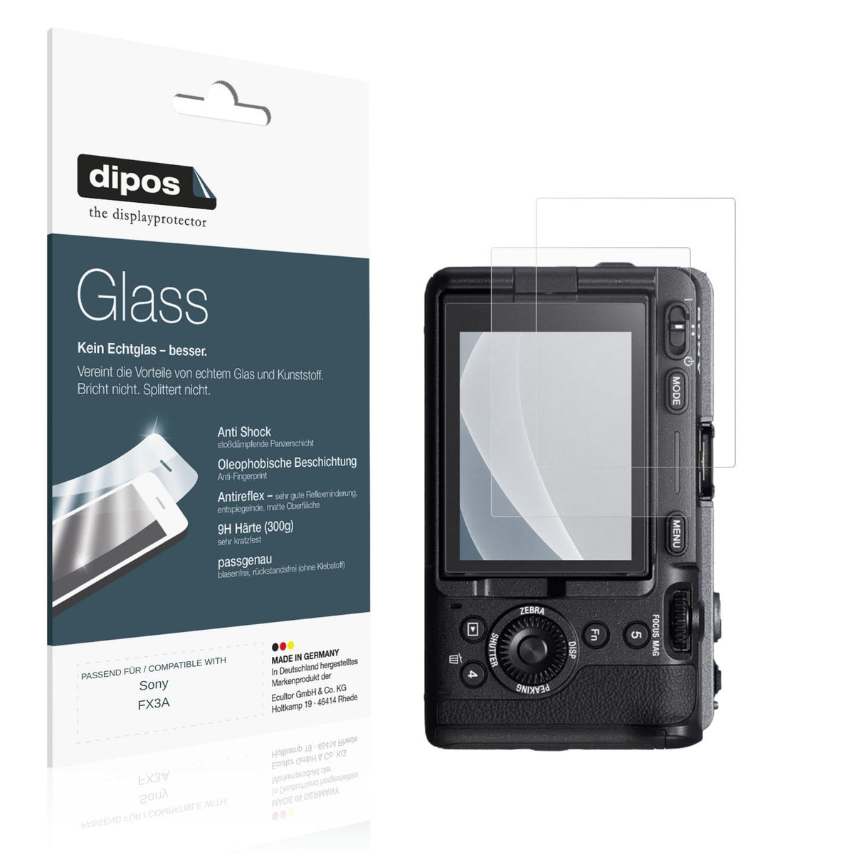 Matte Displayschutzfolie von dipos passend für Sony FX3A, 9H kratzfest und blasenfrei montiert