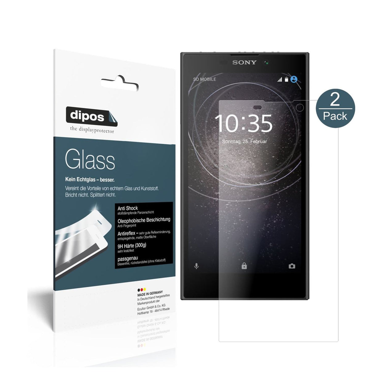 Matte Displayschutzfolie von dipos passend für Sony Xperia L2, 9H kratzfest und blasenfrei montiert