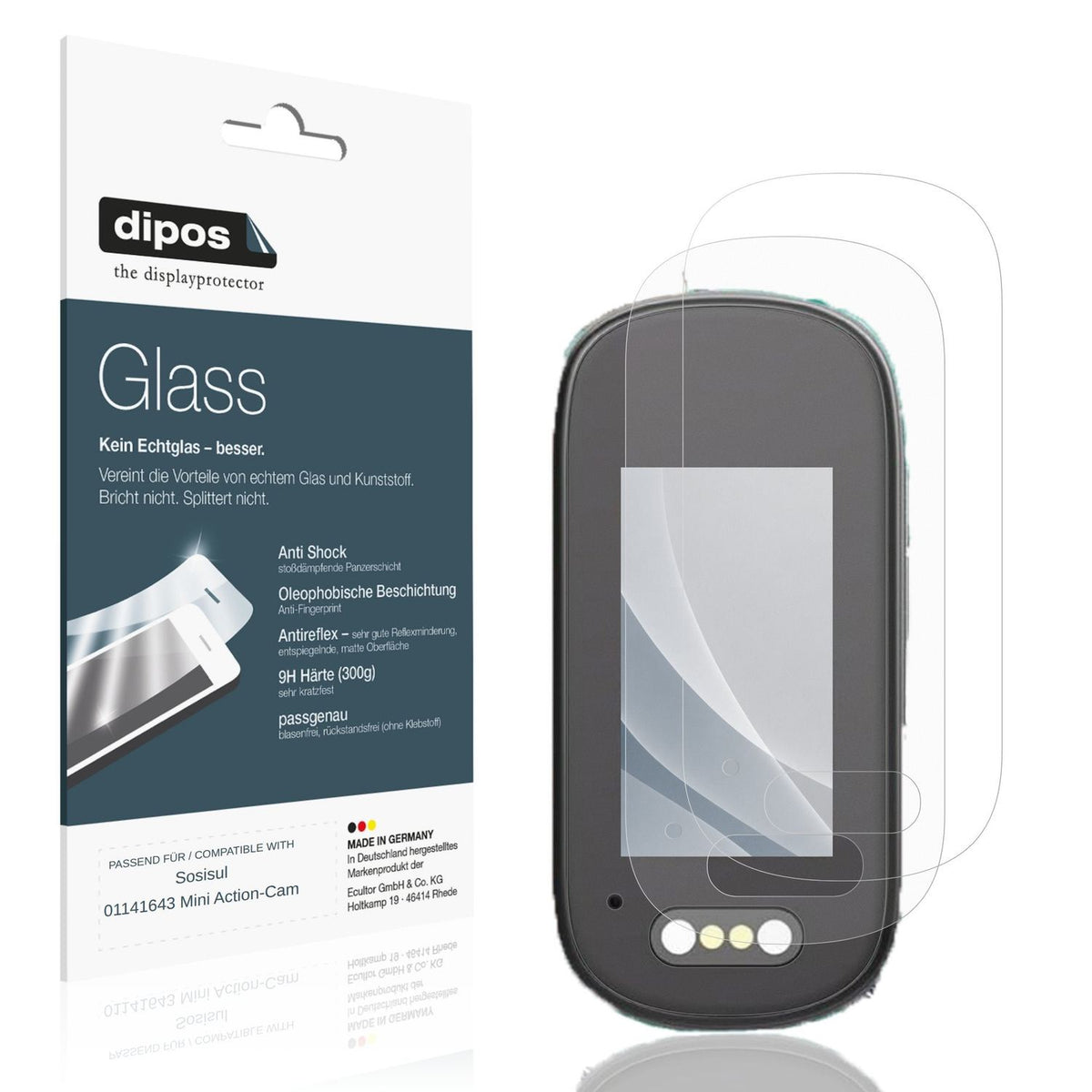 Matte Displayschutzfolie von dipos passend für Sosisul 01141643 Mini Action-Cam, 9H kratzfest und blasenfrei montiert