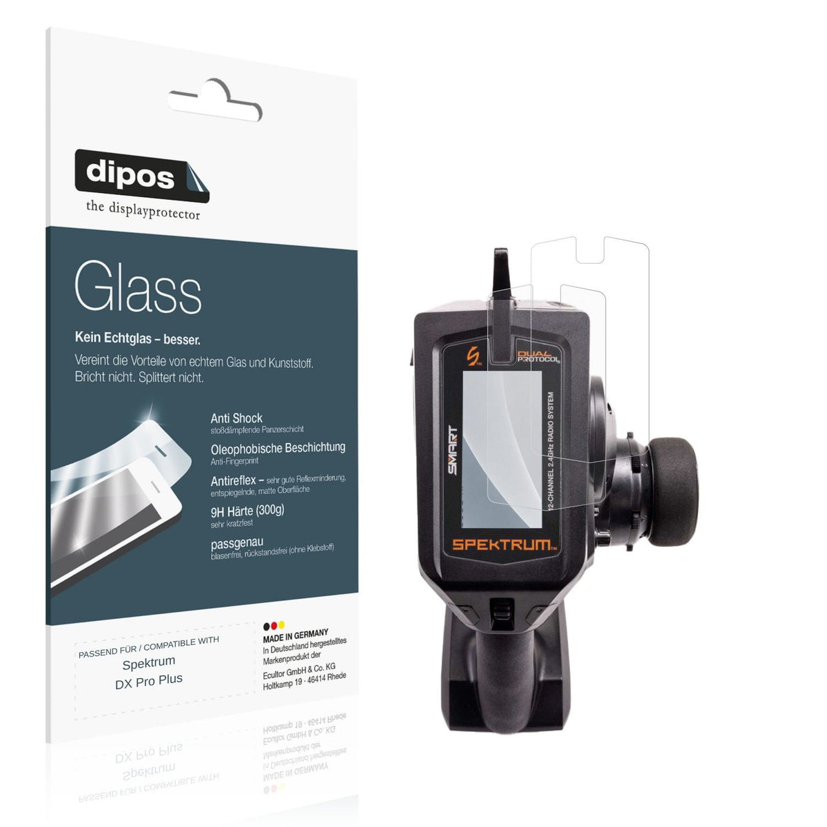Matte Displayschutzfolie von dipos passend für Spektrum DX Pro Plus, 9H kratzfest und blasenfrei montiert
