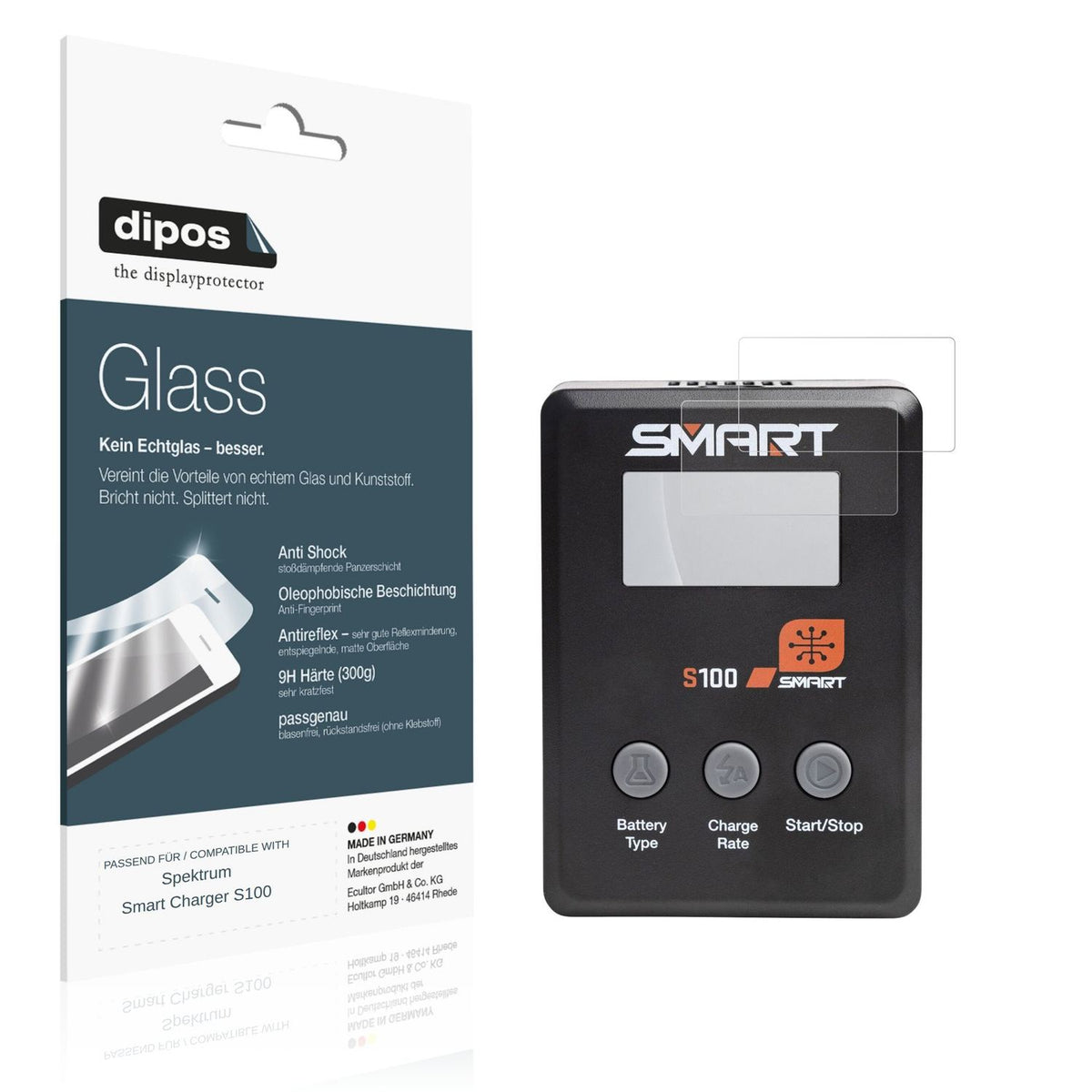Matte Displayschutzfolie von dipos passend für Spektrum Smart Charger S100, 9H kratzfest und blasenfrei montiert
