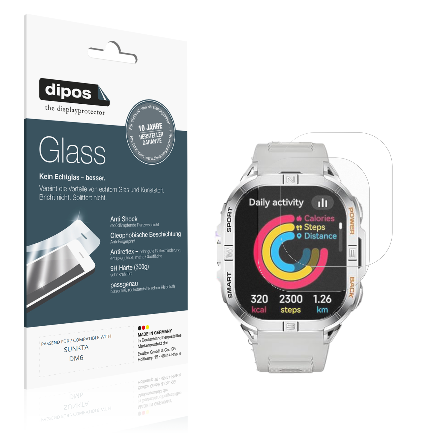 Matte Displayschutzfolie von dipos passend für SUNKTA DM6, 9H kratzfest und blasenfrei montiert