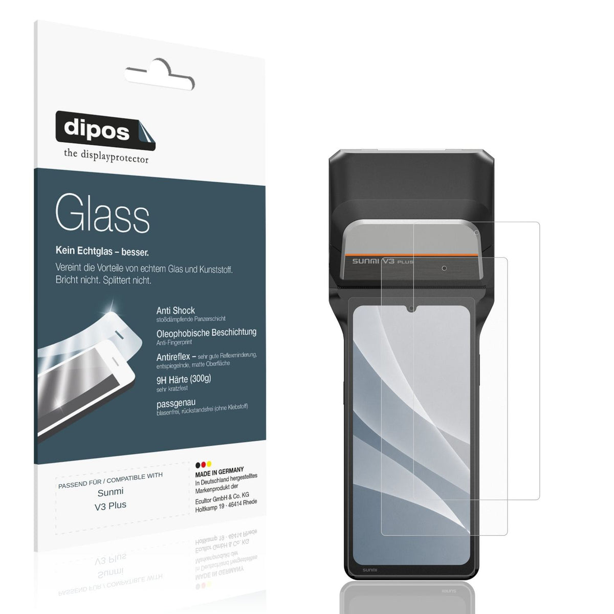 Matte Displayschutzfolie von dipos passend für Sunmi V3 Plus, 9H kratzfest und blasenfrei montiert