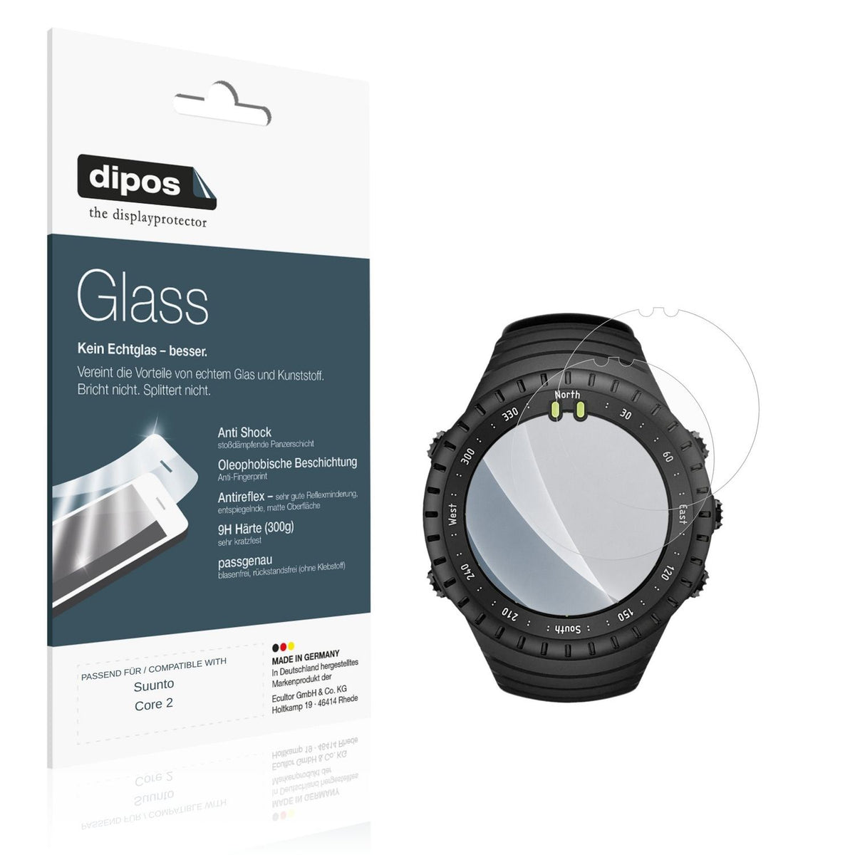 Matte Displayschutzfolie von dipos passend für Suunto Core 2, 9H kratzfest und blasenfrei montiert