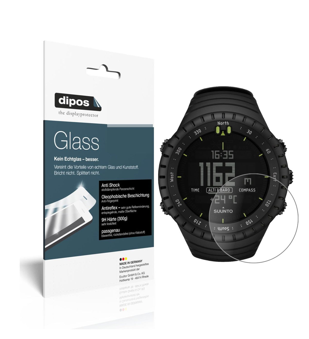 Matte Displayschutzfolie von dipos passend für Suunto Core, 9H kratzfest und blasenfrei montiert