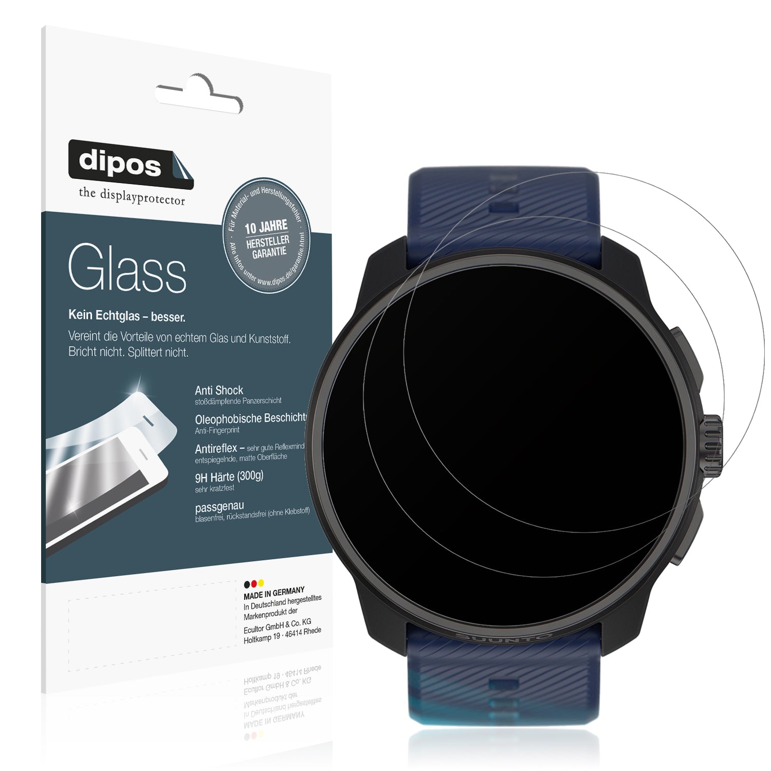 Matte Displayschutzfolie von dipos passend für Suunto Races, 9H kratzfest und blasenfrei montiert