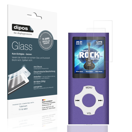 Matte Displayschutzfolie von dipos passend für Tabmart T116 M01, 9H kratzfest und blasenfrei montiert