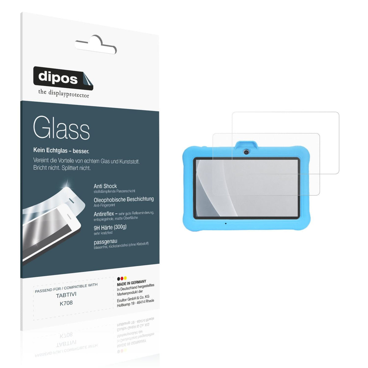 Matte Displayschutzfolie von dipos passend für TABTIVI K708, 9H kratzfest und blasenfrei montiert