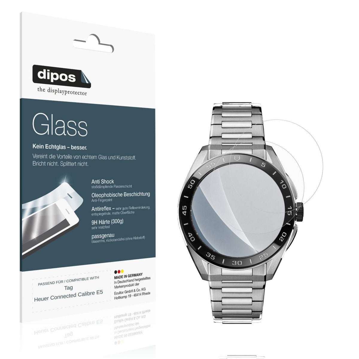 Matte Displayschutzfolie von dipos passend für Tag Heuer Connected Calibre E5, 9H kratzfest und blasenfrei montiert