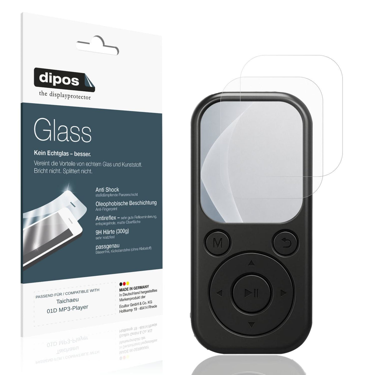 Matte Displayschutzfolie von dipos passend für Taichaeu 01D MP3-Player, 9H kratzfest und blasenfrei montiert