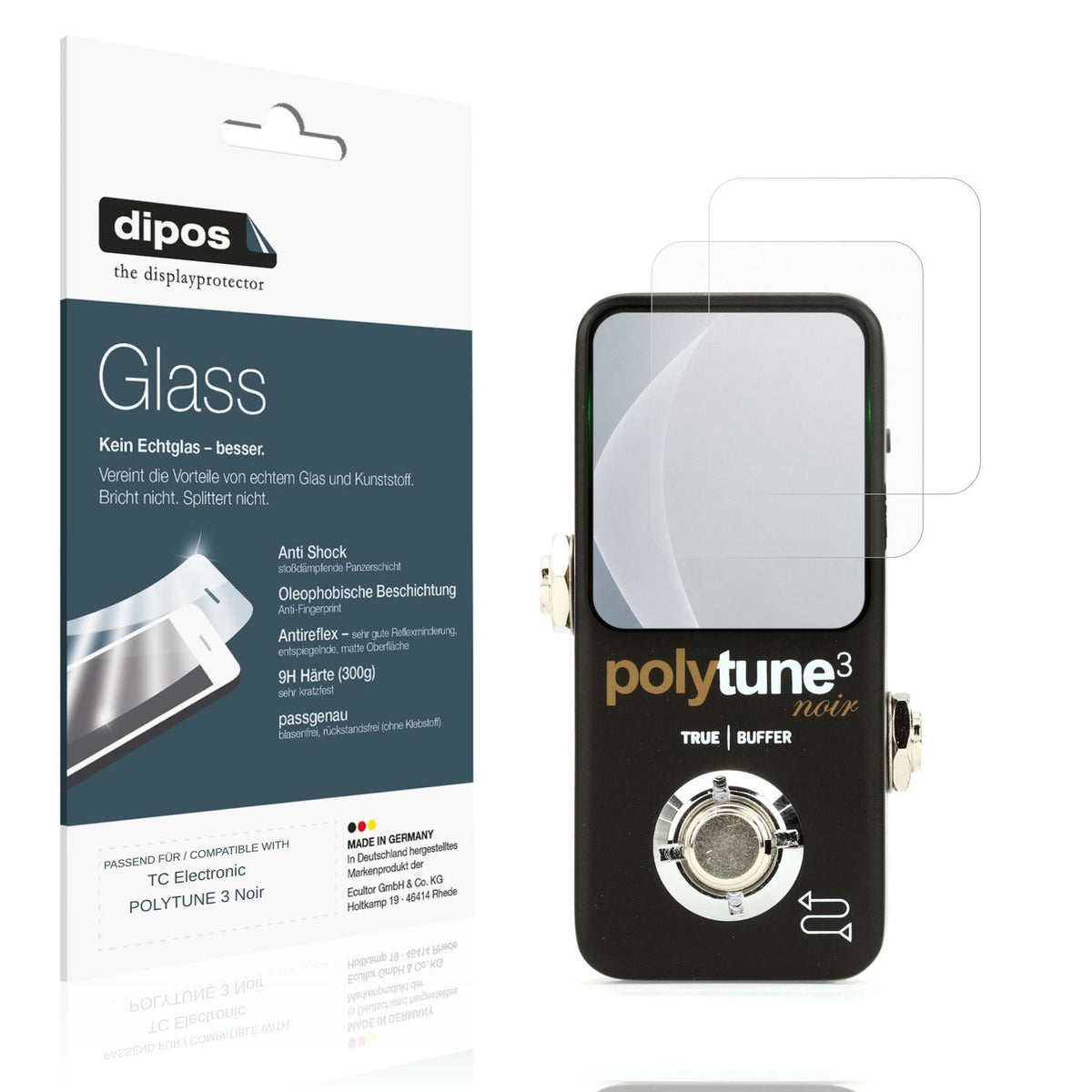 Matte Displayschutzfolie von dipos passend für TC Electronic POLYTUNE 3 Noir, 9H kratzfest und blasenfrei montiert