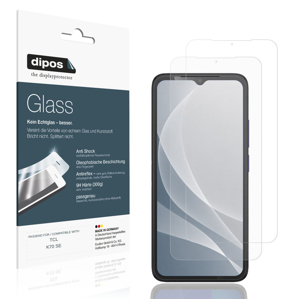 Matte Displayschutzfolie von dipos passend für TCL K70 SE, 9H kratzfest und blasenfrei montiert