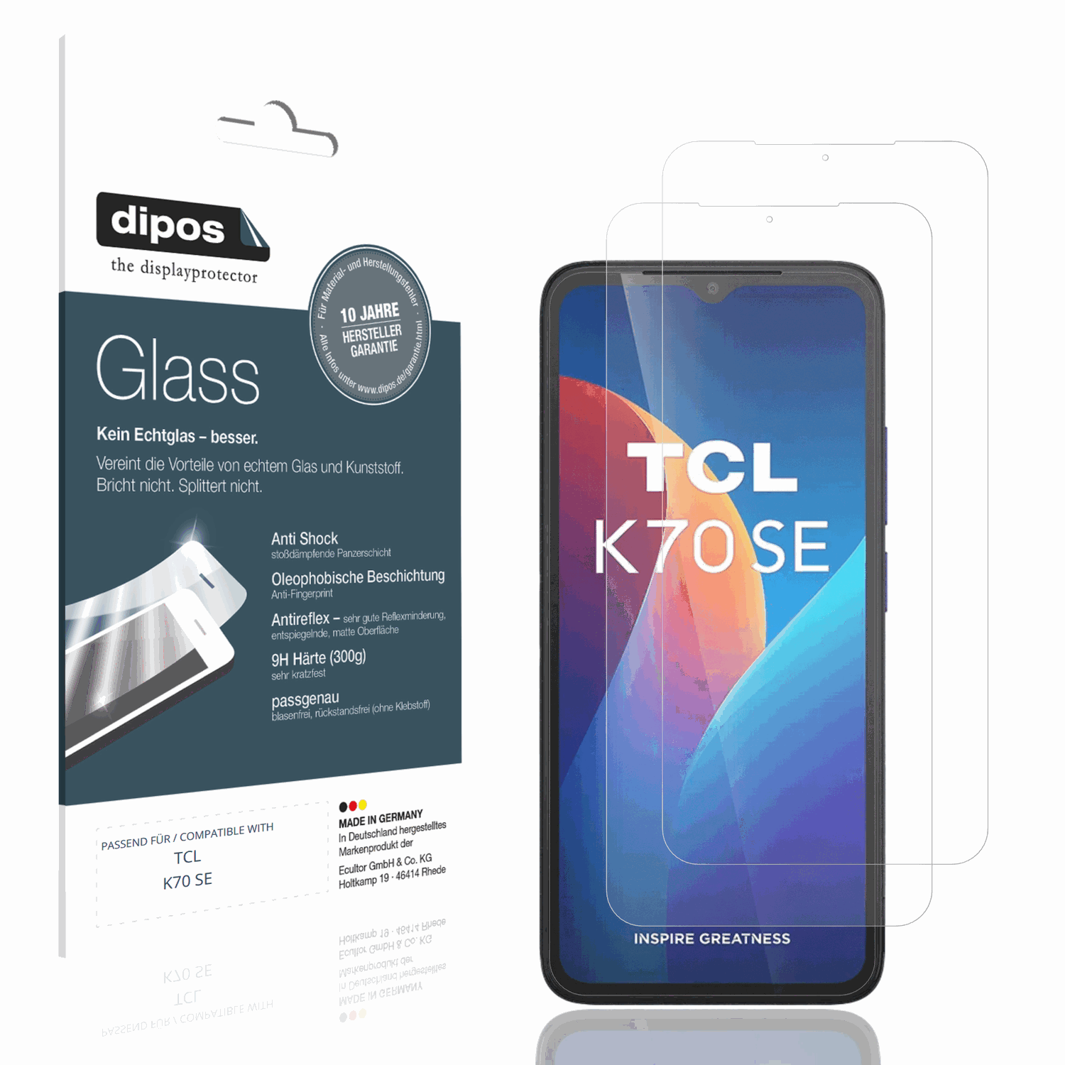 Matte Displayschutzfolie von dipos passend für TCL K70 SE, 9H kratzfest und blasenfrei montiert