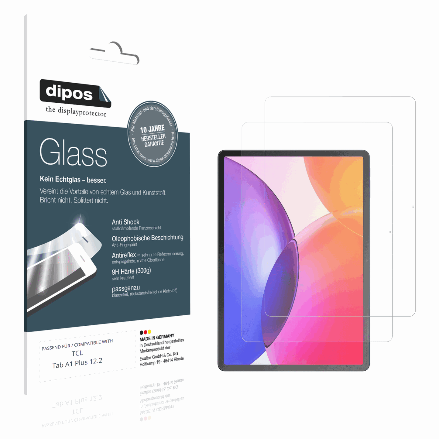 Matte Displayschutzfolie von dipos passend für TCL Tab A1 Plus 12.2, 9H kratzfest und blasenfrei montiert