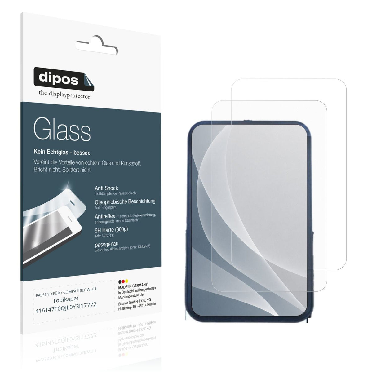 Matte Displayschutzfolie von dipos passend für Todikaper 416147T0QJL0Y3I17772, 9H kratzfest und blasenfrei montiert