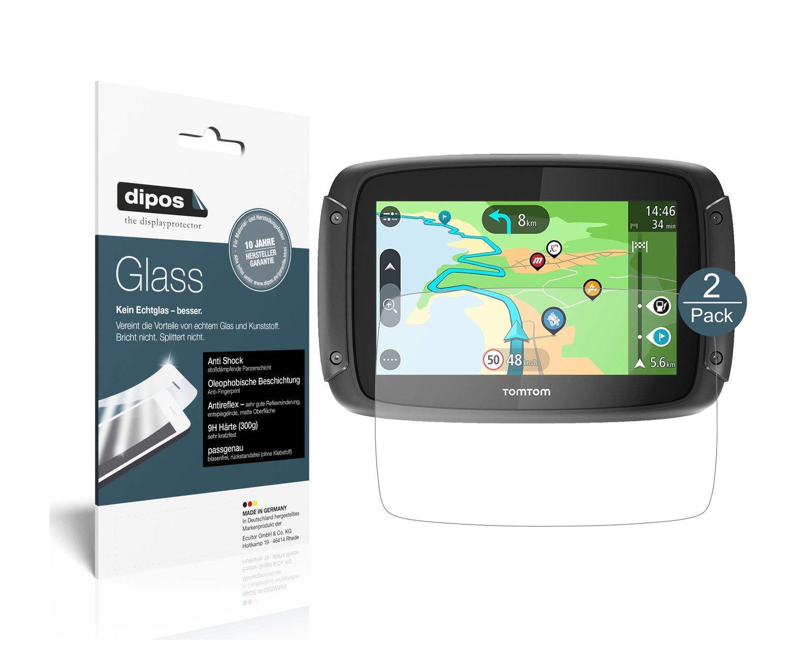 Matte Displayschutzfolie von dipos passend für TomTom Rider 500, 9H kratzfest und blasenfrei montiert