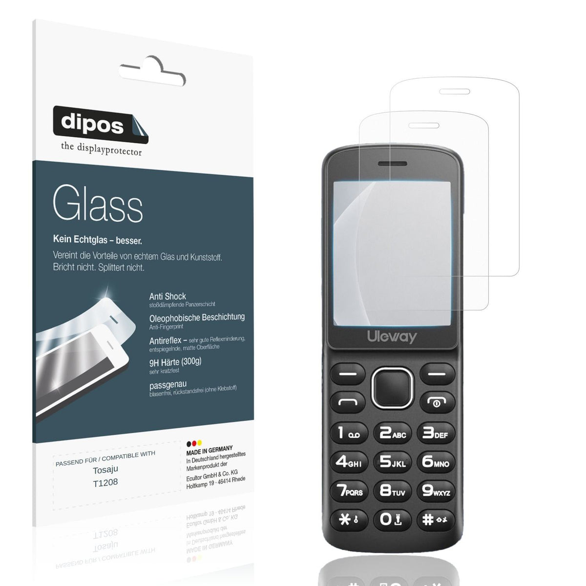 Matte Displayschutzfolie von dipos passend für Tosaju T1208, 9H kratzfest und blasenfrei montiert