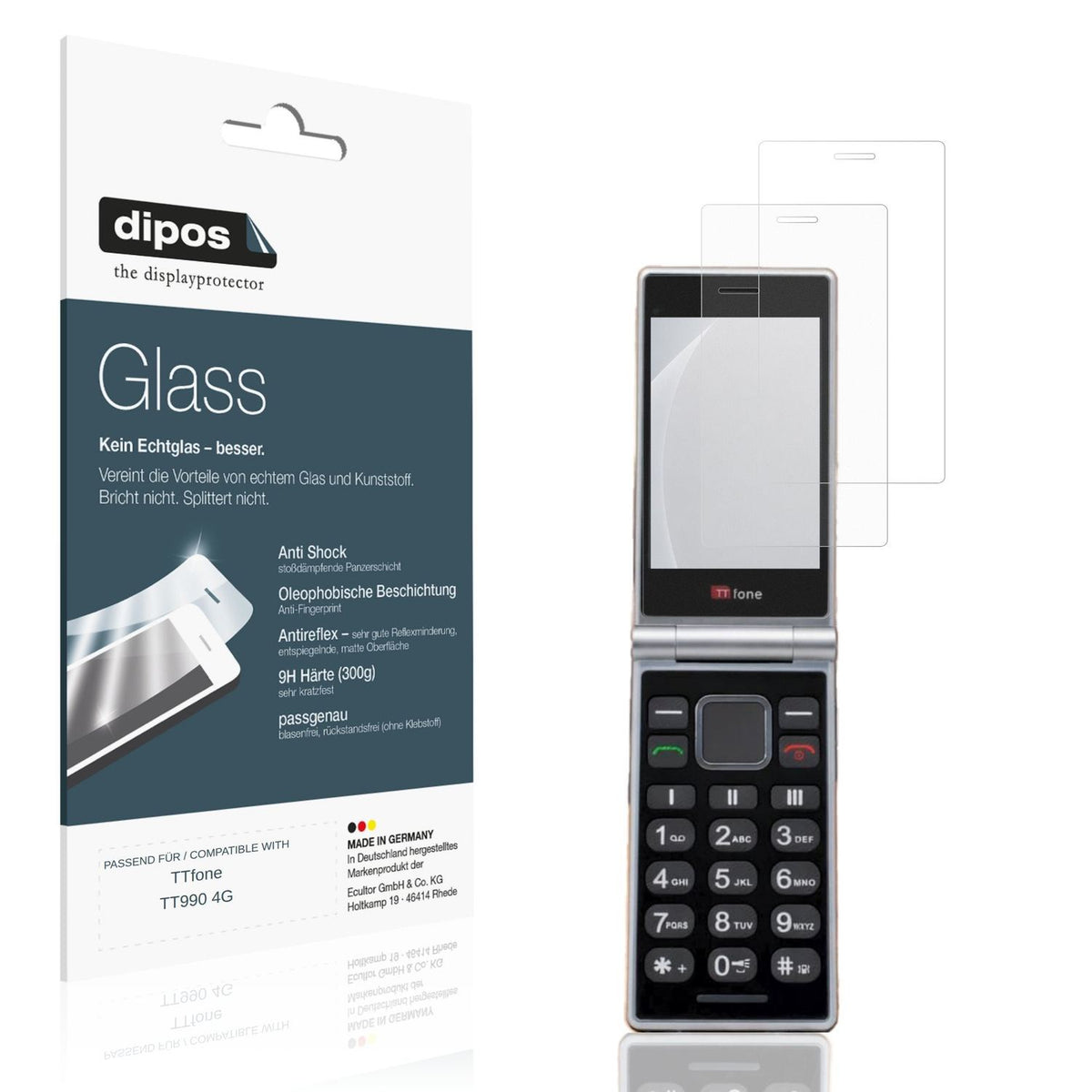 Matte Displayschutzfolie von dipos passend für TTfone TT990 4G, 9H kratzfest und blasenfrei montiert
