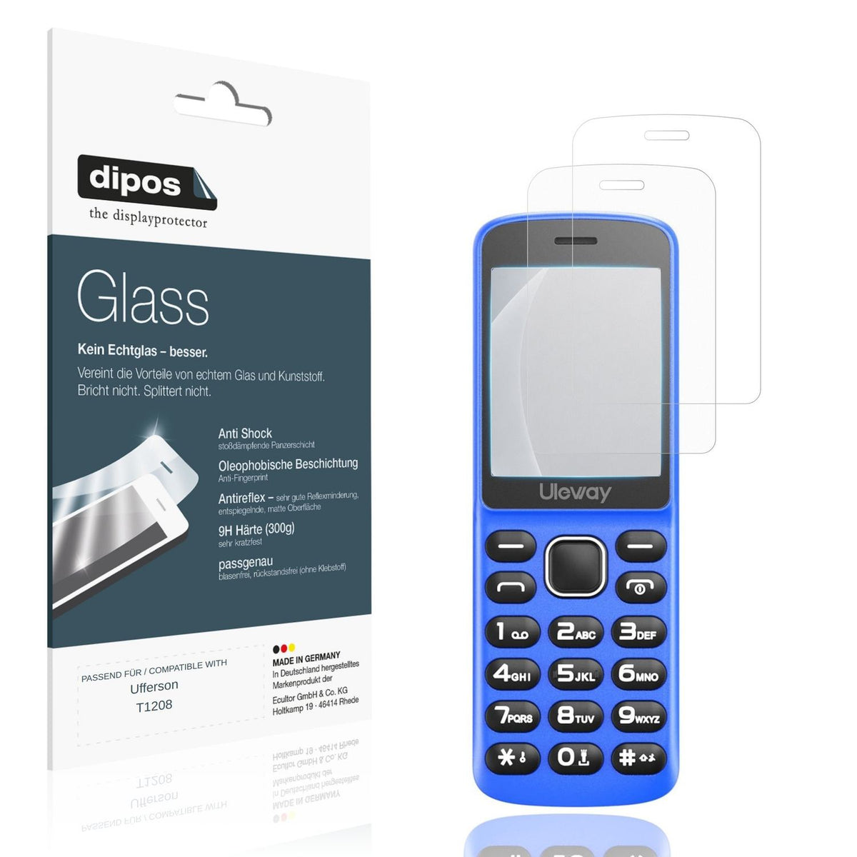 Matte Displayschutzfolie von dipos passend für Ufferson T1208, 9H kratzfest und blasenfrei montiert