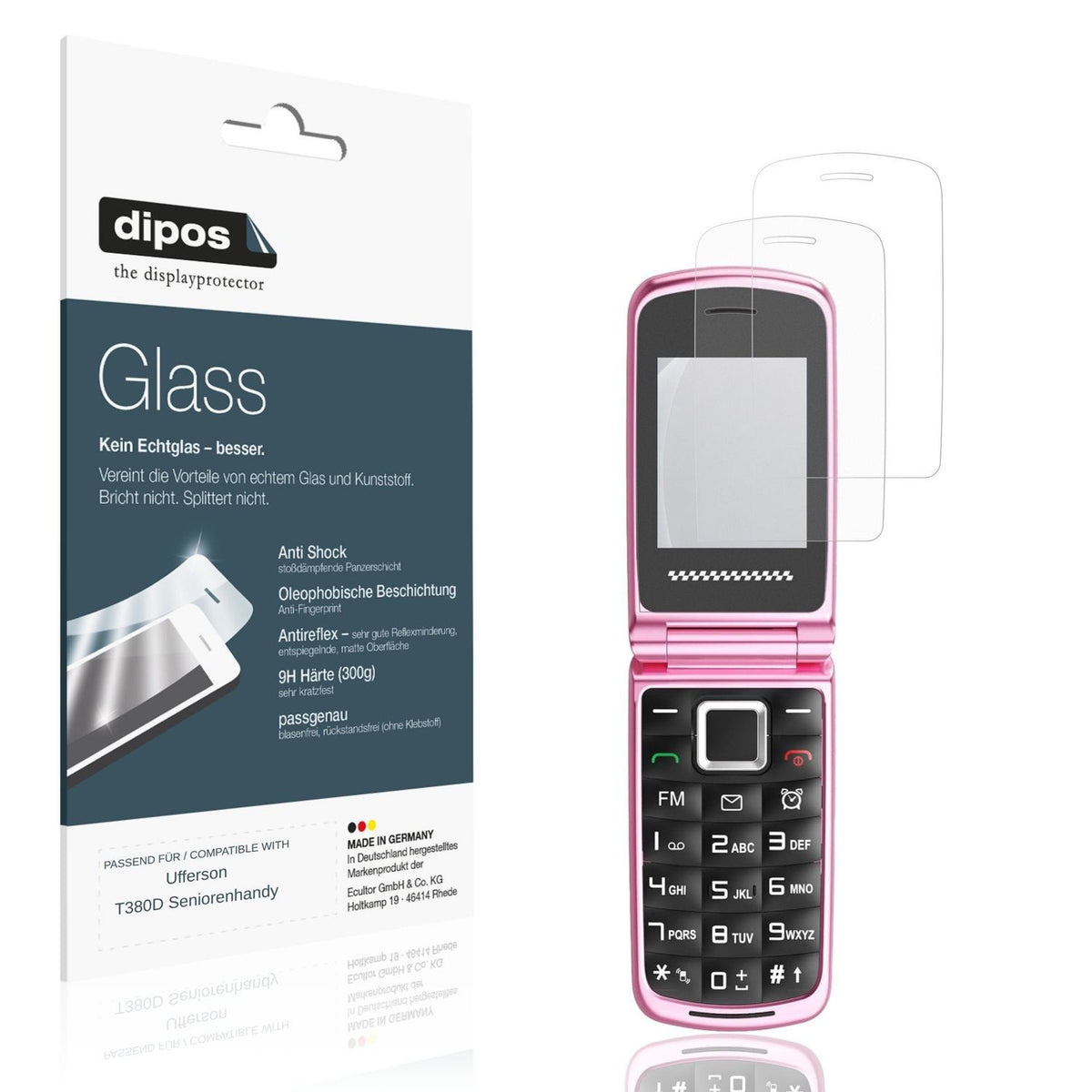 Matte Displayschutzfolie von dipos passend für Ufferson T380D Seniorenhandy, 9H kratzfest und blasenfrei montiert