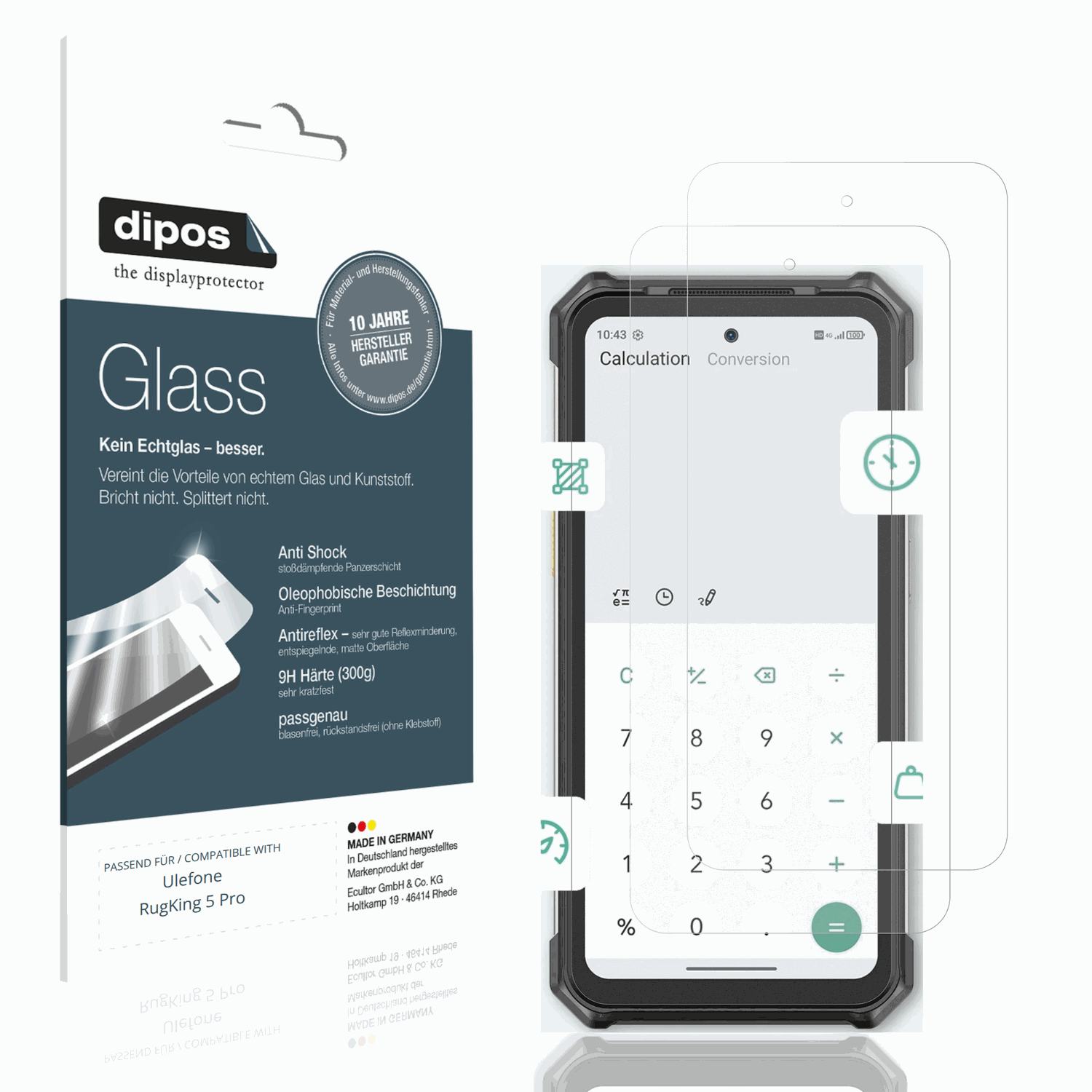 Matte Displayschutzfolie von dipos passend für Ulefone RugKing 5 Pro, 9H kratzfest und blasenfrei montiert