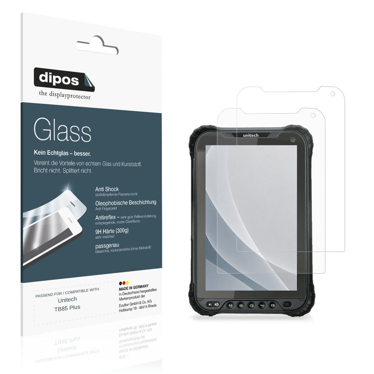 Matte Displayschutzfolie von dipos passend für Unitech TB85 Plus, 9H kratzfest und blasenfrei montiert