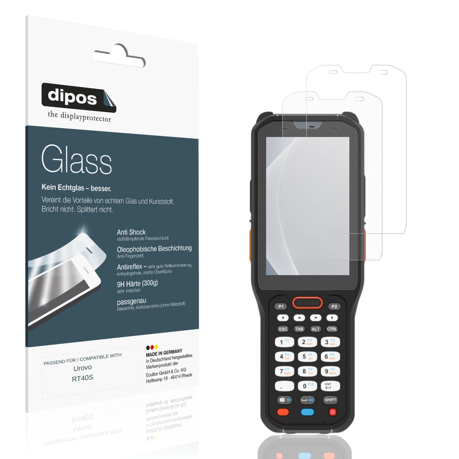 Matte Displayschutzfolie von dipos passend für Urovo RT40S, 9H kratzfest und blasenfrei montiert