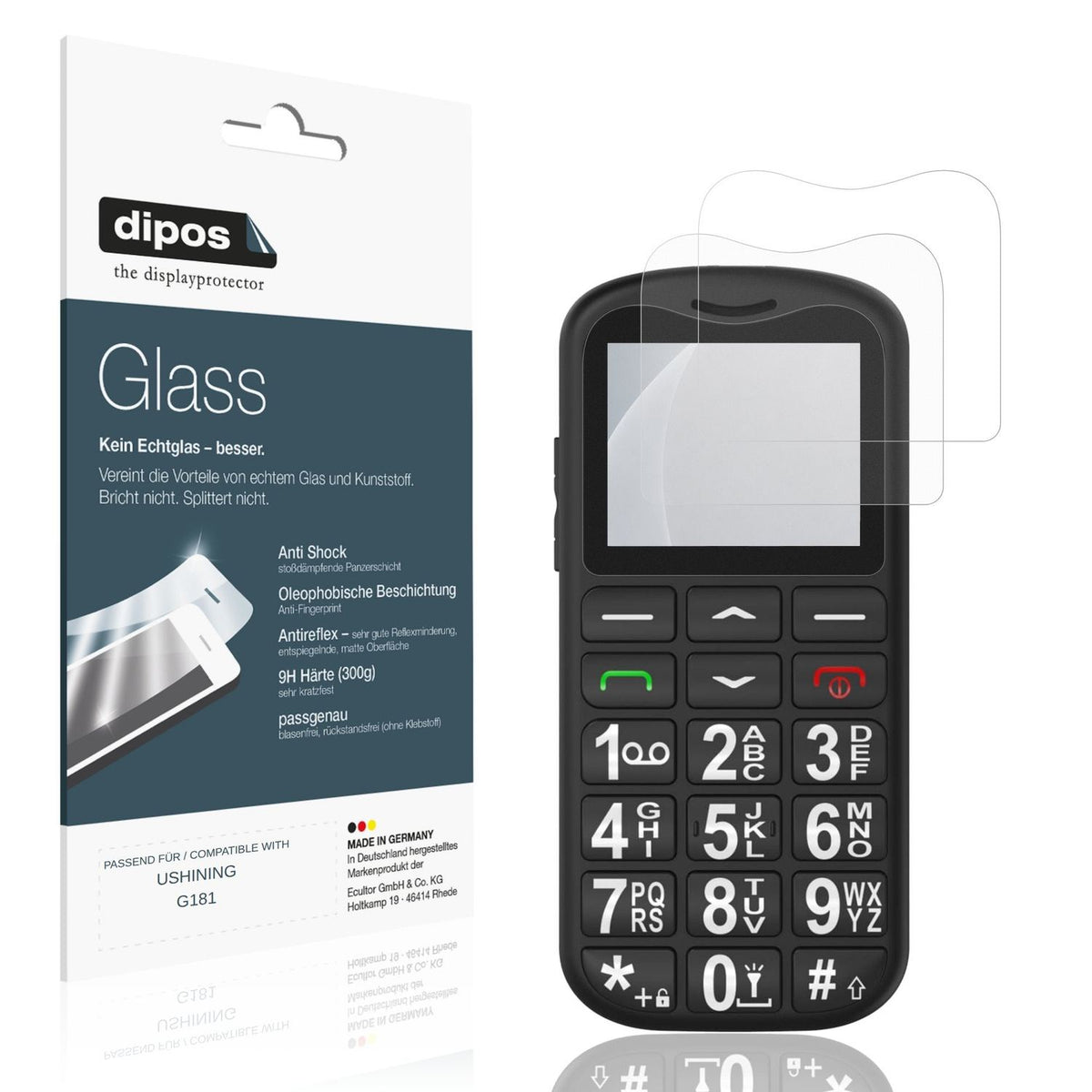 Matte Displayschutzfolie von dipos passend für USHINING G181, 9H kratzfest und blasenfrei montiert
