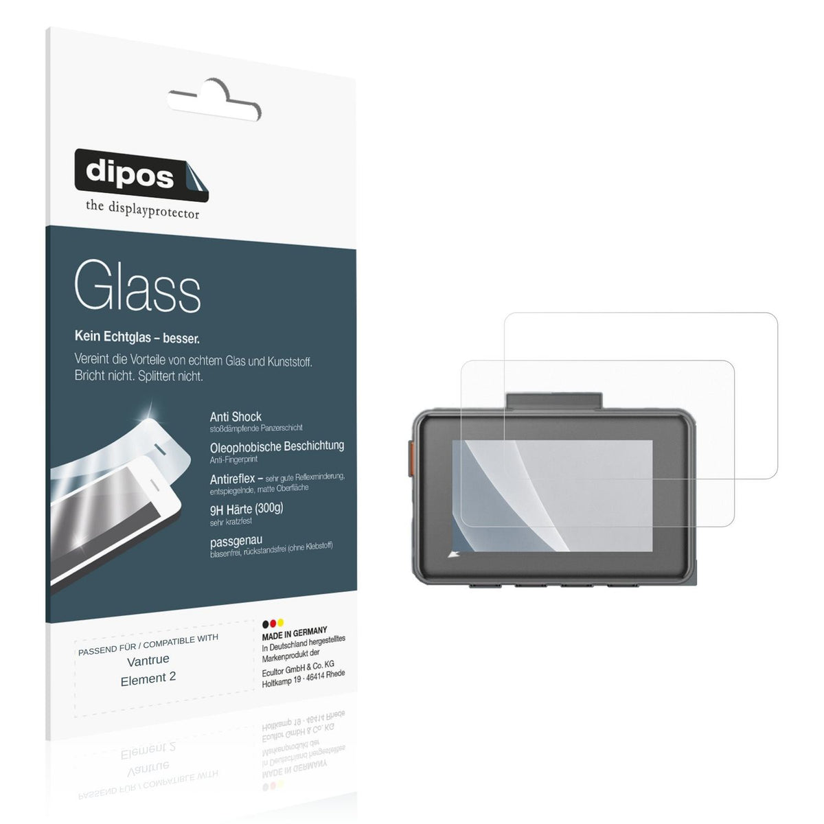 Matte Displayschutzfolie von dipos passend für Vantrue Element 2, 9H kratzfest und blasenfrei montiert
