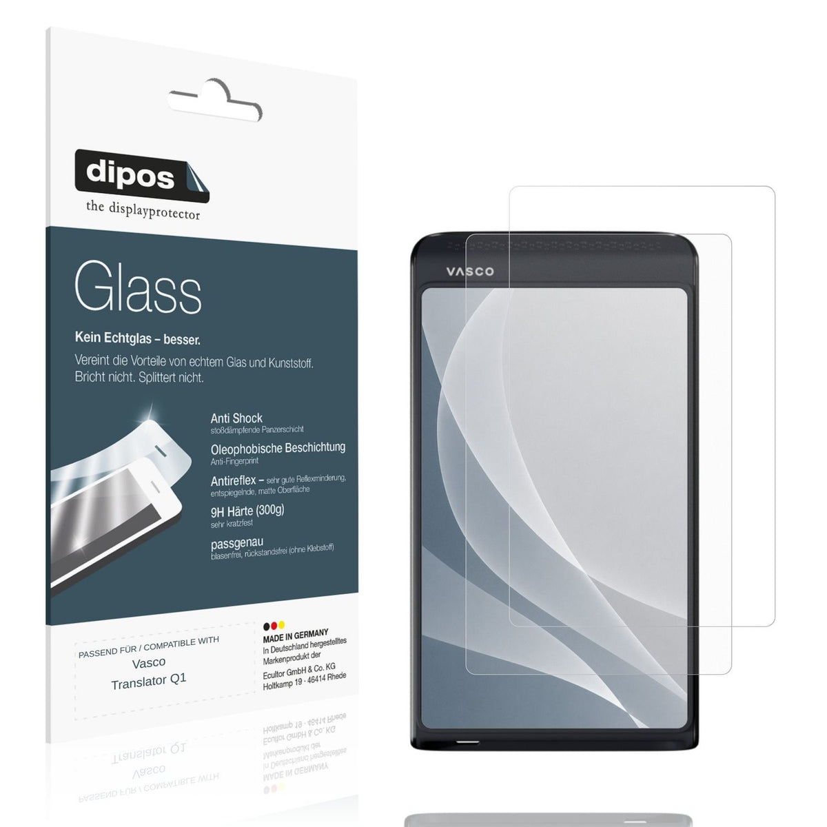 Matte Displayschutzfolie von dipos passend für Vasco Translator Q1, 9H kratzfest und blasenfrei montiert