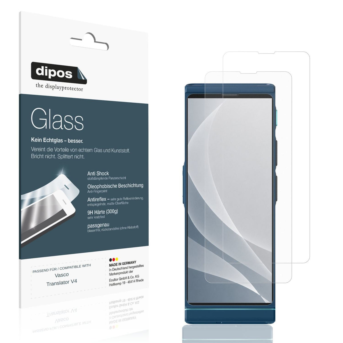 Matte Displayschutzfolie von dipos passend für Vasco Translator V4, 9H kratzfest und blasenfrei montiert