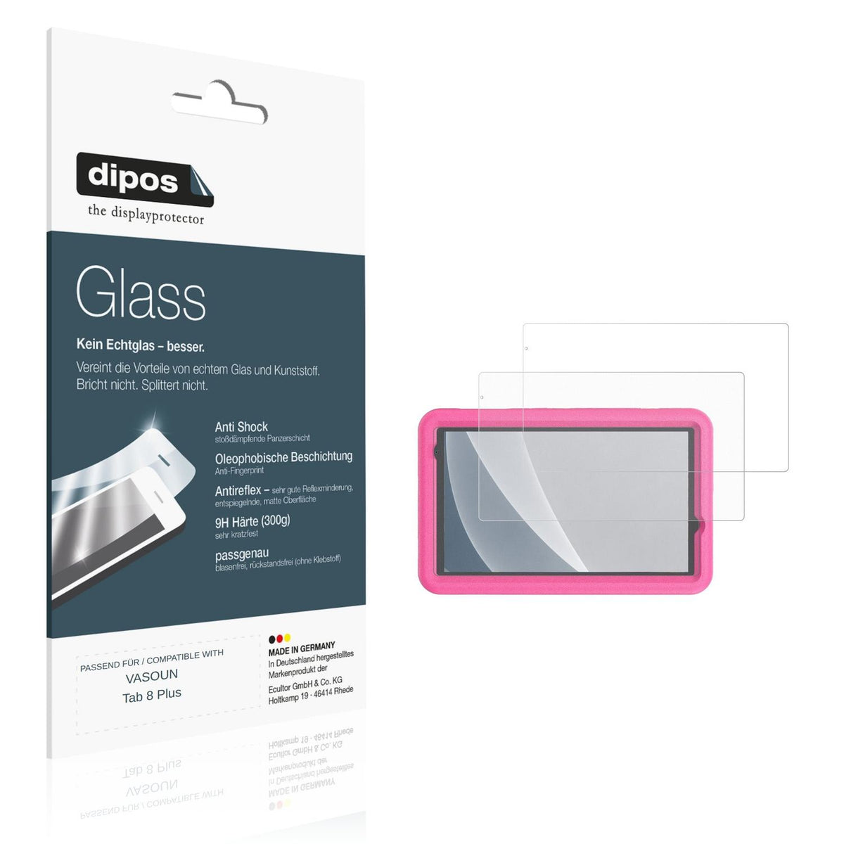 Matte Displayschutzfolie von dipos passend für VASOUN Tab 8 Plus, 9H kratzfest und blasenfrei montiert