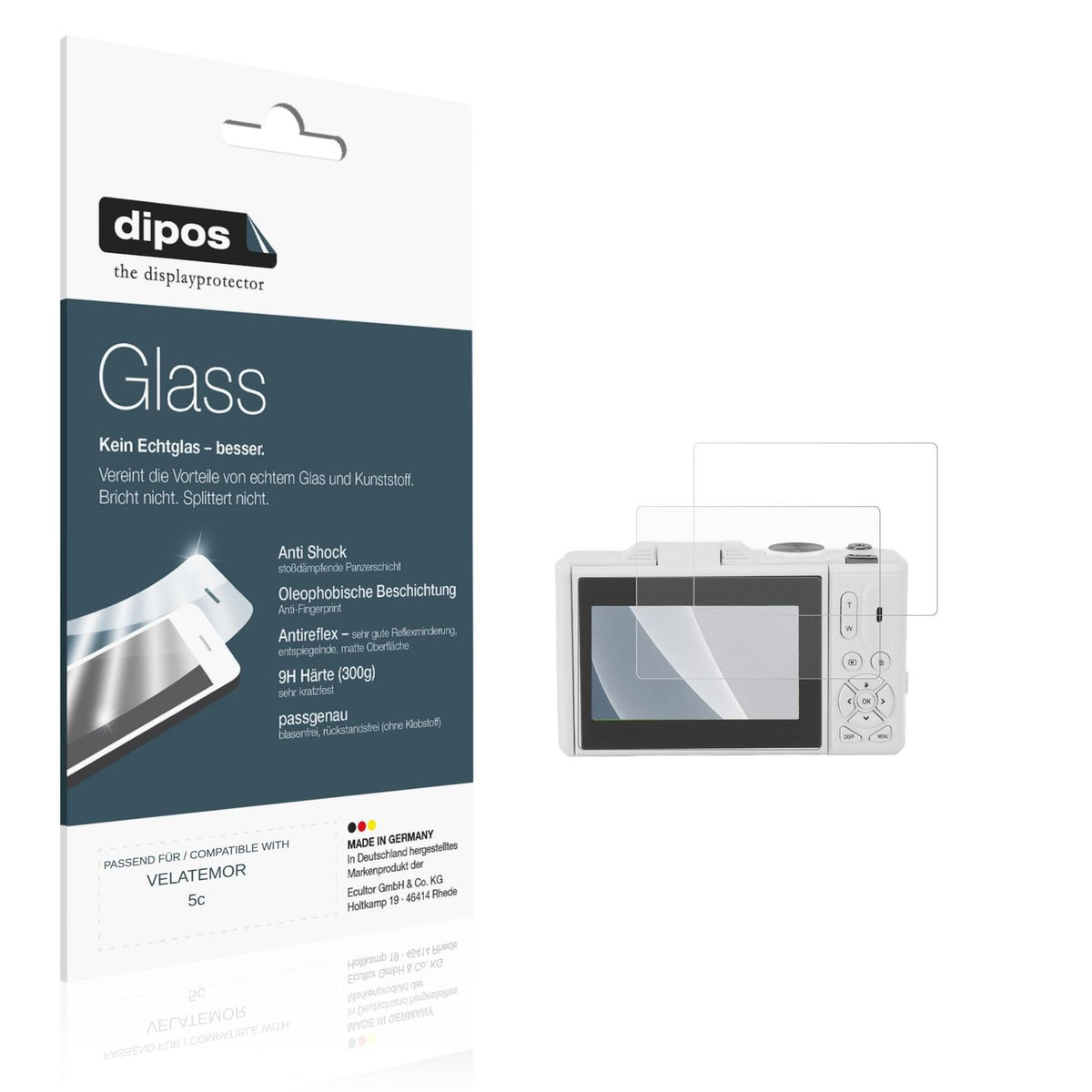 Matte Displayschutzfolie von dipos passend für VELATEMOR 5c, 9H kratzfest und blasenfrei montiert