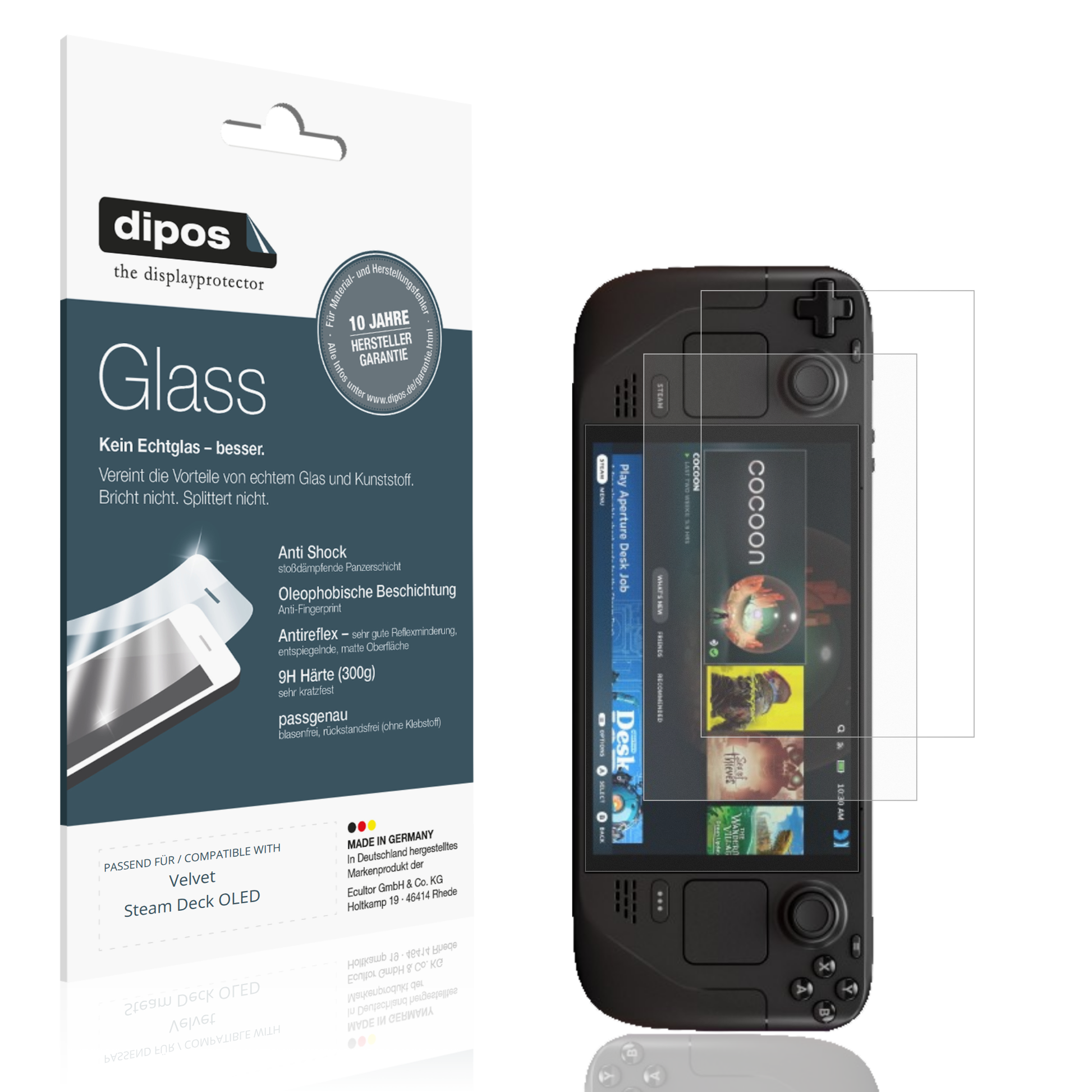 Matte Displayschutzfolie von dipos passend für Velvet Steam Deck OLED, 9H kratzfest und blasenfrei montiert