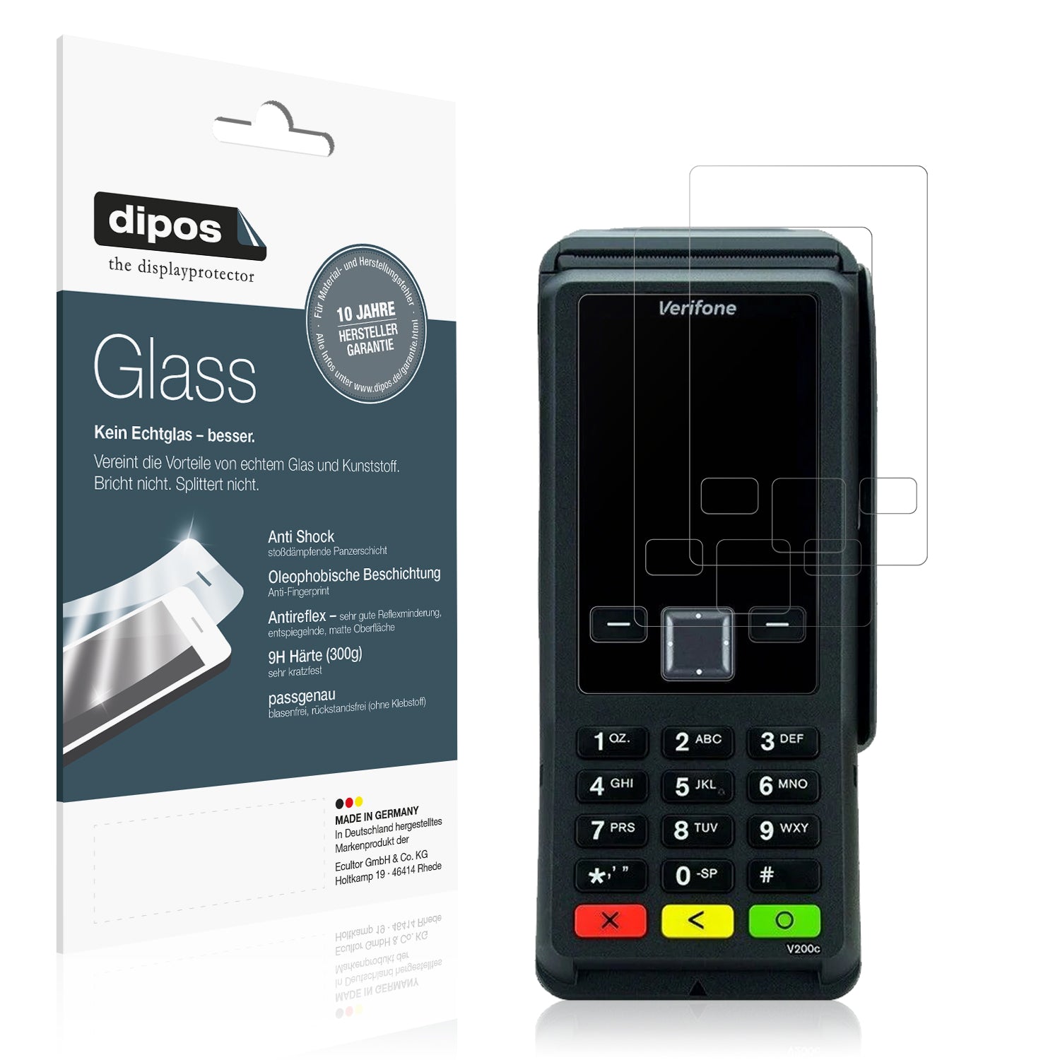 Matte Displayschutzfolie von dipos passend für Verifone V200c, 9H kratzfest und blasenfrei montiert