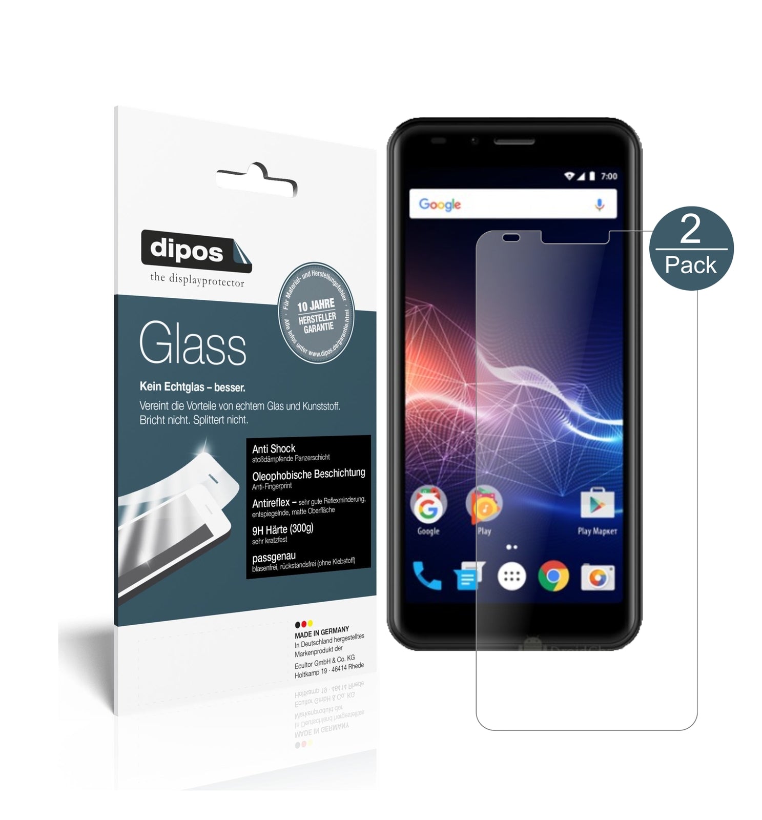 Matte Displayschutzfolie von dipos passend für Vertex Impress Click 3G 2018, 9H kratzfest und blasenfrei montiert