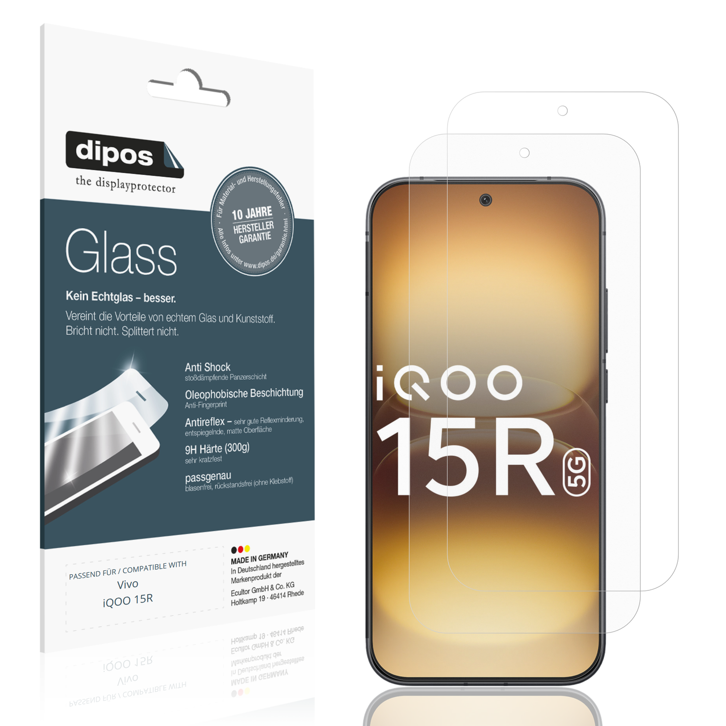 Matte Displayschutzfolie von dipos passend für Vivo iQOO 15R, 9H kratzfest und blasenfrei montiert