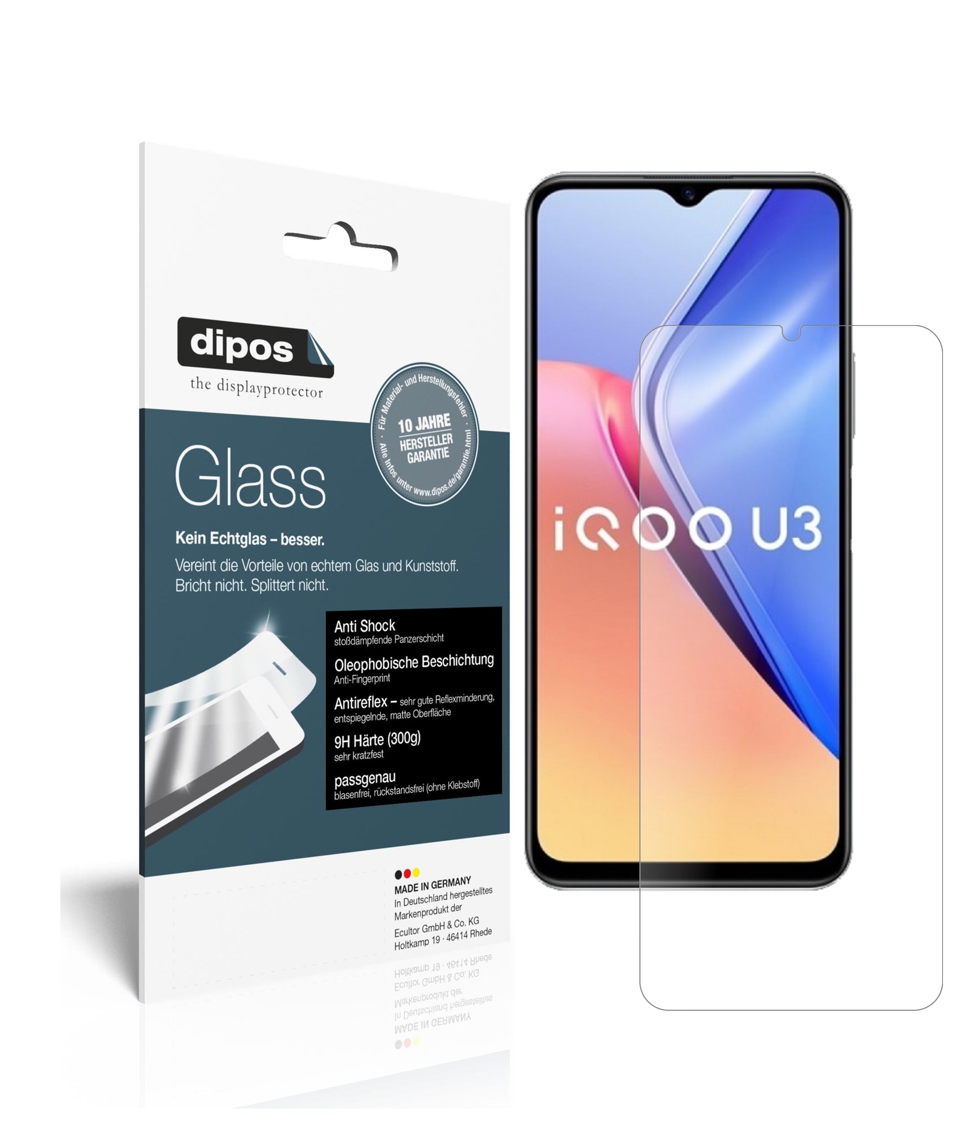 Matte Displayschutzfolie von dipos passend für Vivo iQOO U3, 9H kratzfest und blasenfrei montiert