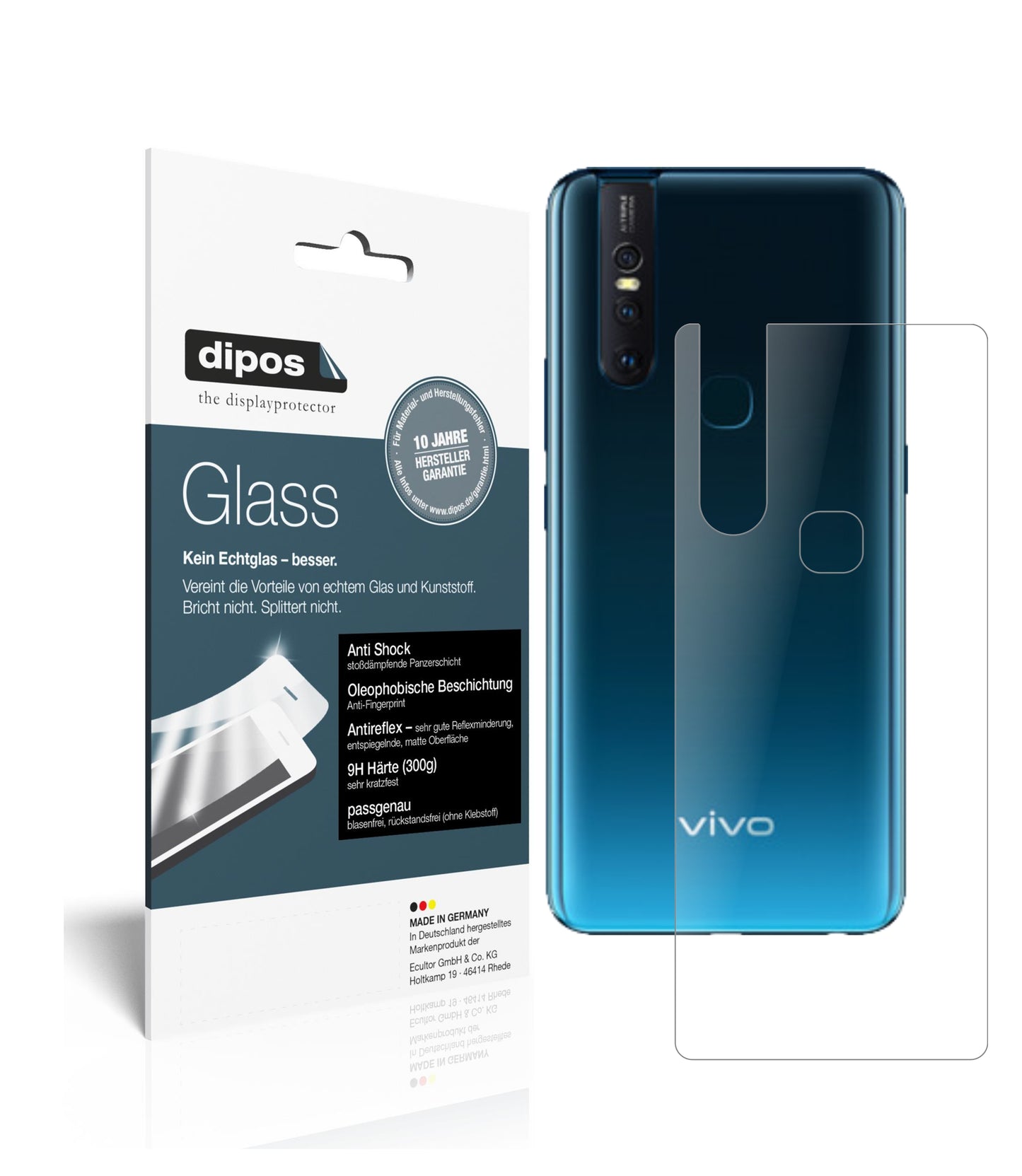 Matte Displayschutzfolie von dipos passend für Vivo V15 Pro Rückseite, 9H kratzfest und blasenfrei montiert