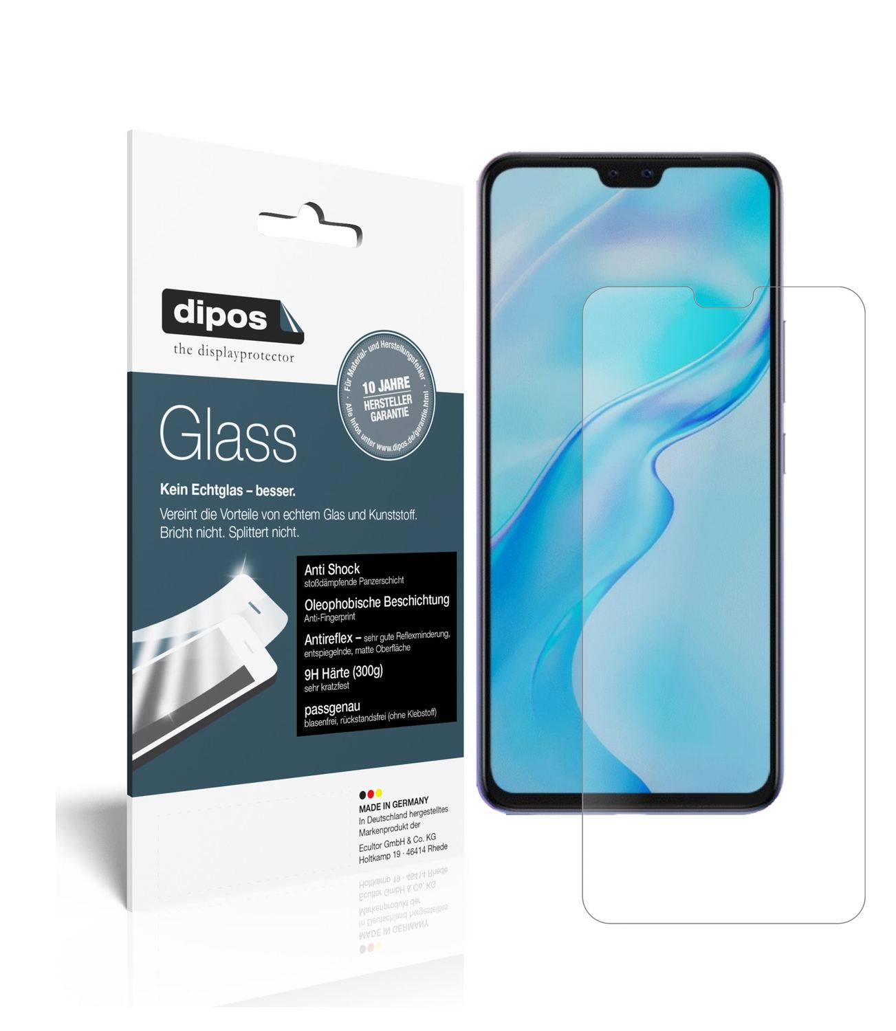 Matte Displayschutzfolie von dipos passend für Vivo V20 Pro, 9H kratzfest und blasenfrei montiert