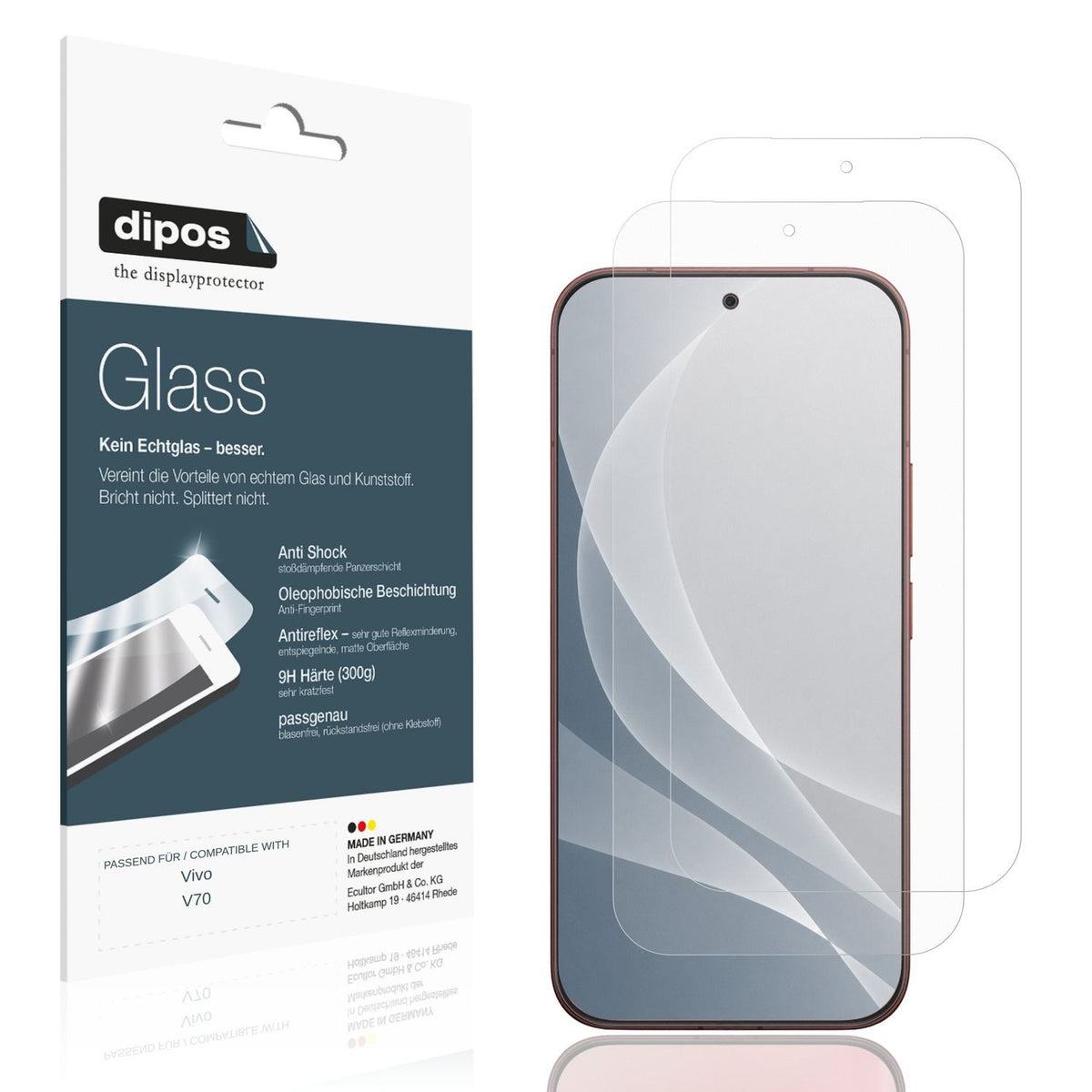 Matte Displayschutzfolie von dipos passend für Vivo V70, 9H kratzfest und blasenfrei montiert