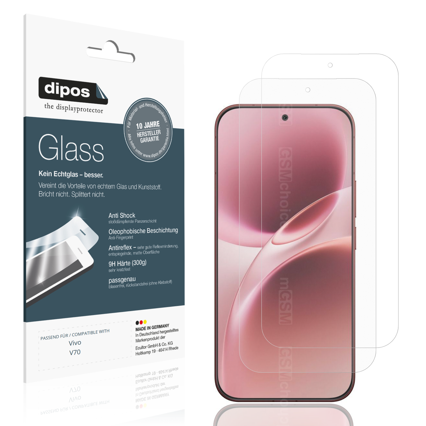 Matte Displayschutzfolie von dipos passend für Vivo V70, 9H kratzfest und blasenfrei montiert